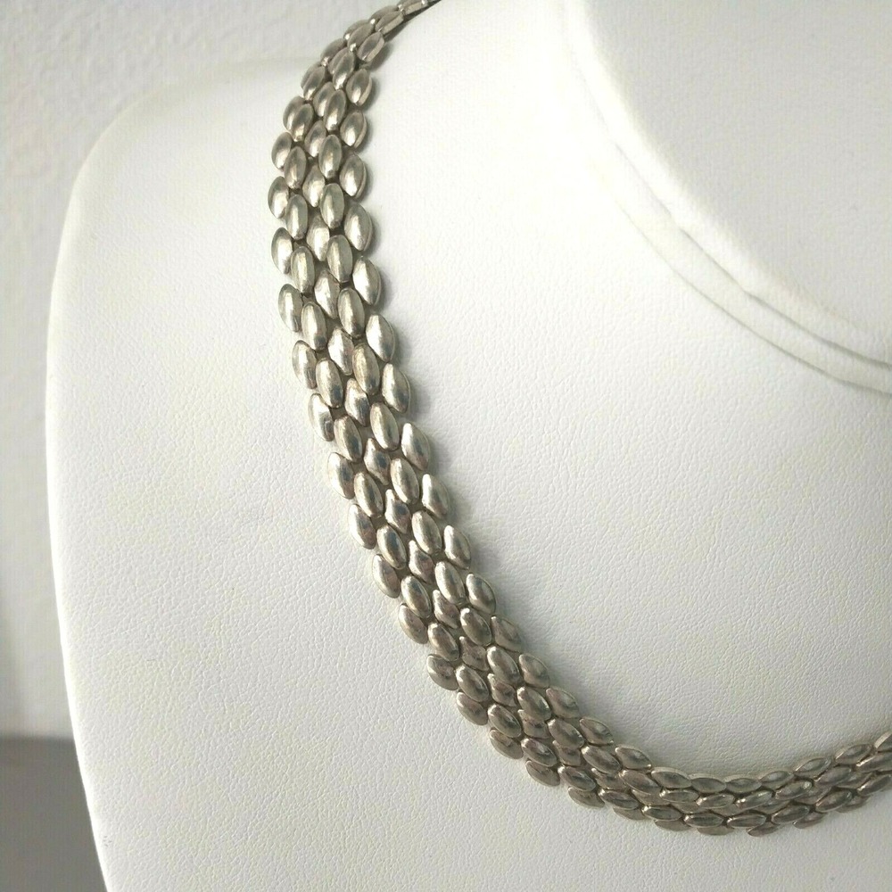 Interlocking Necklace Bib Silver Four Rows Vintag… - image 2